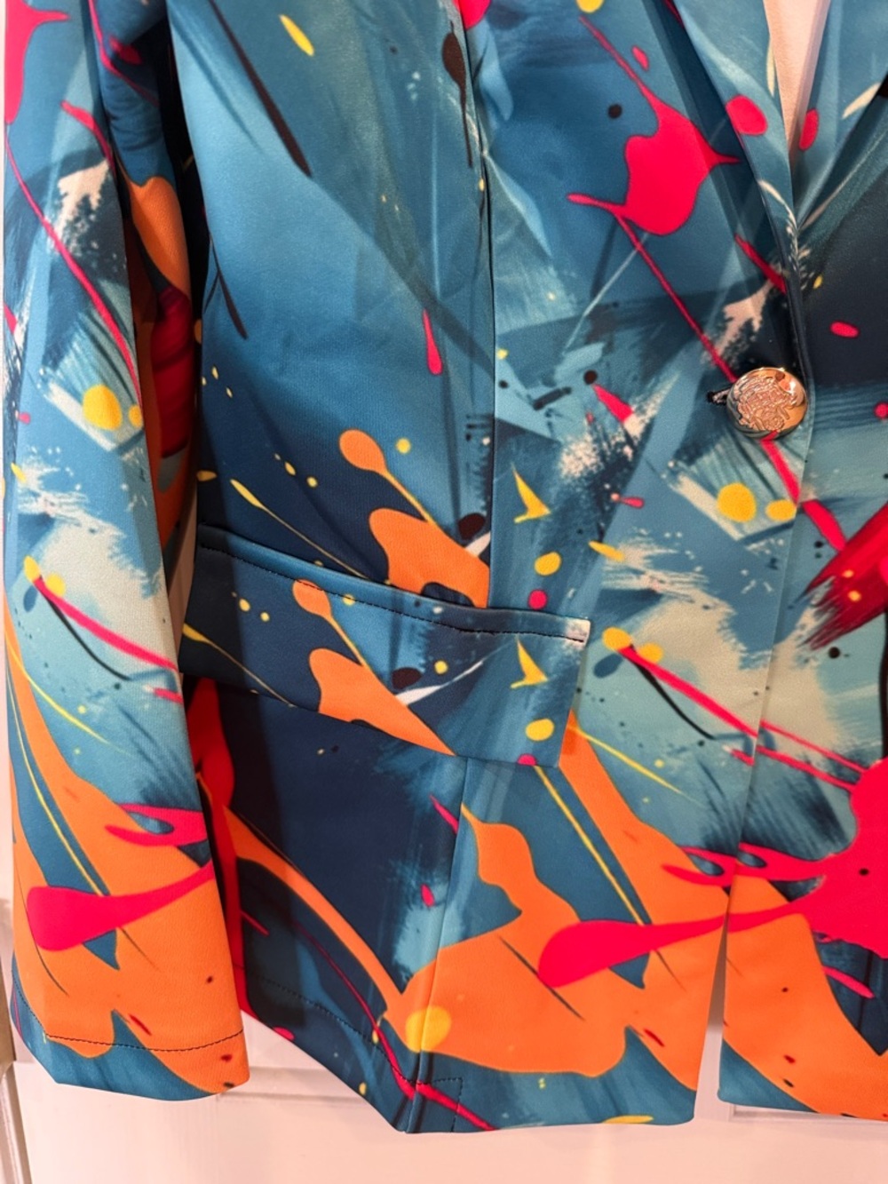 Abstract Splash Print NWOT Women's Blazer Jacket - Blue/Red/Orange - Picture 3 of 7